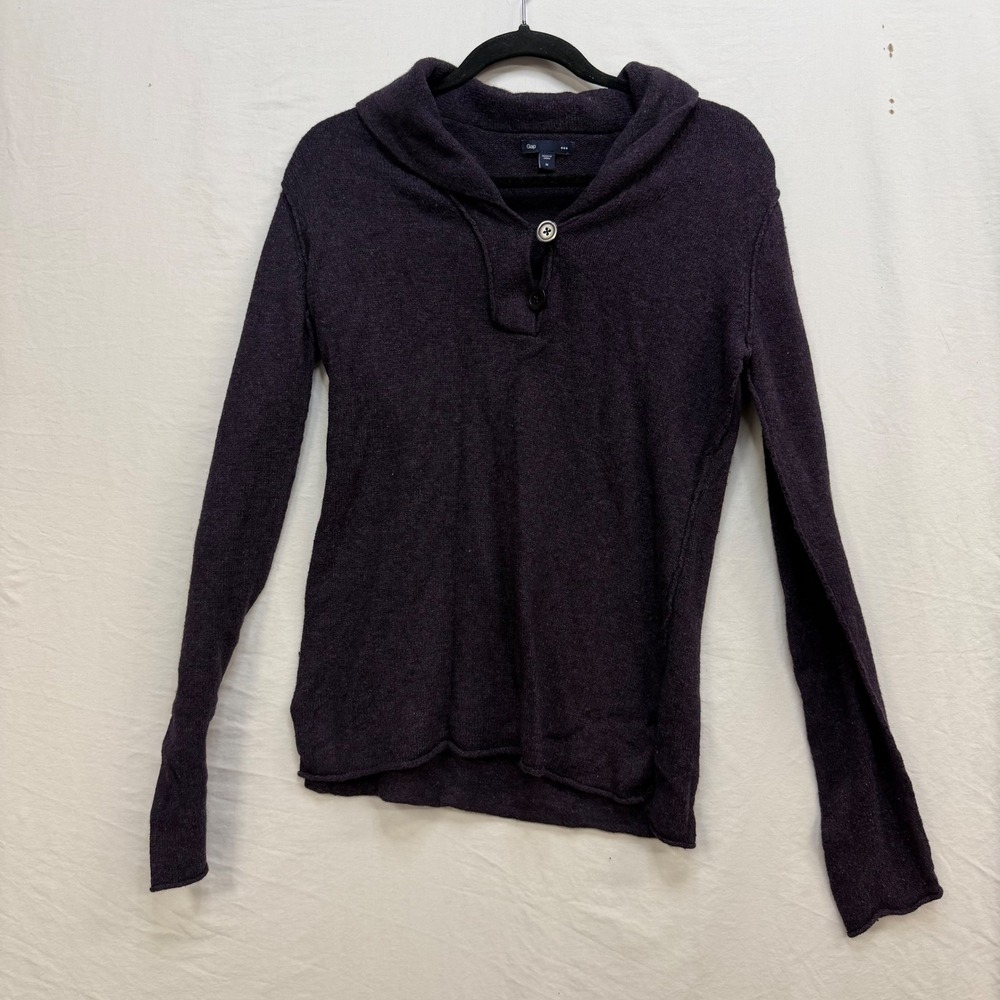 Gap Womens Purple Cotton Lambswool Blend Shawl Collar Henley Sweater Size M